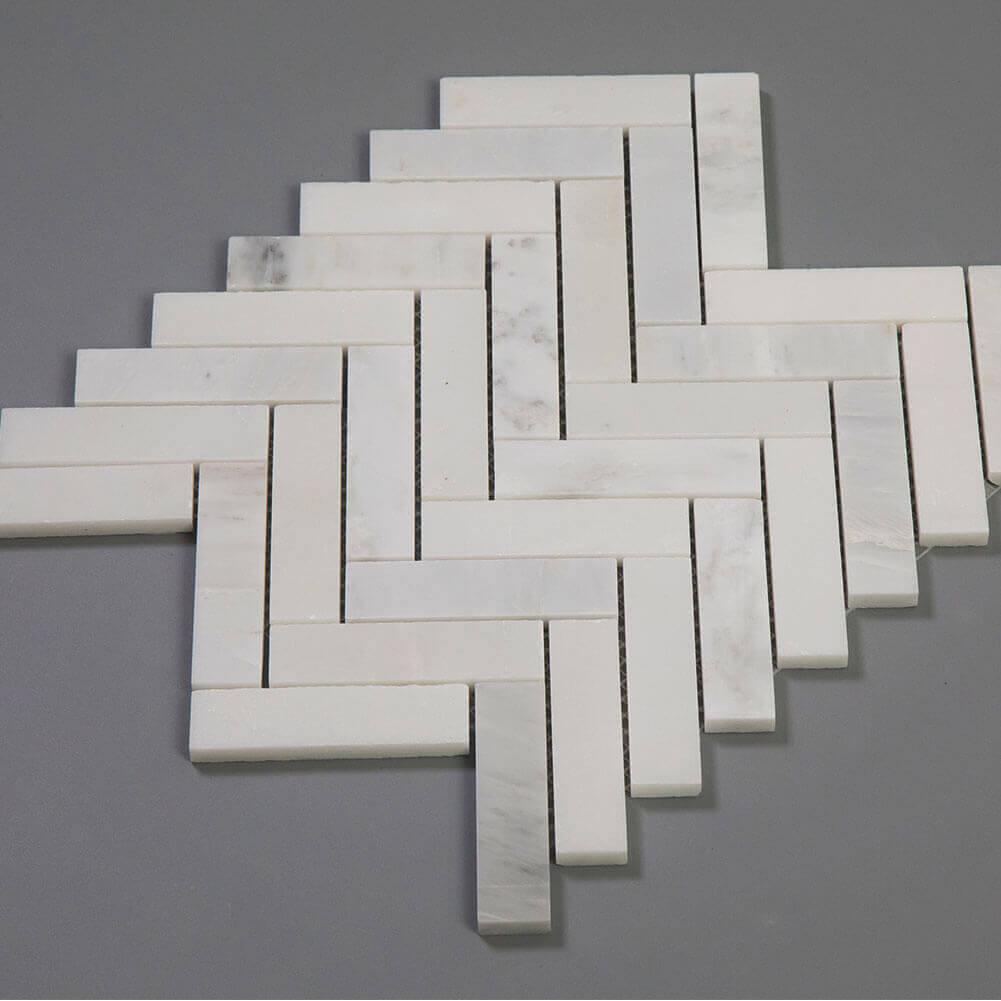 Oriental White (Eastern White) Marble 1 x 4 Herringbone Mosaic Tile Polished Pack of 5
