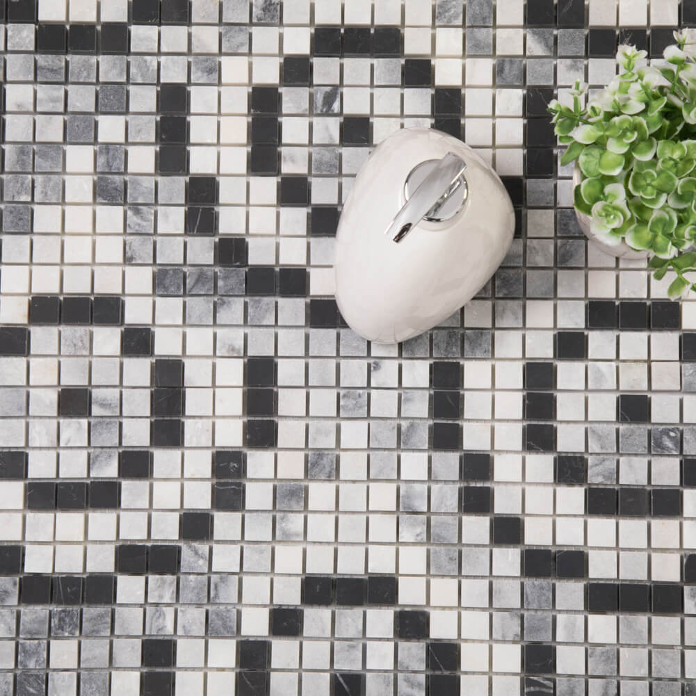 Bardiglio Gray Square Marble Mosaic Tile (5-Pack)